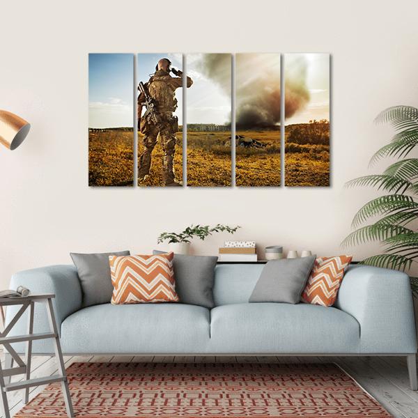Soldier Watching Enemy Canvas Wall Art-5 Horizontal-Gallery Wrap-22" x 12"-Tiaracle