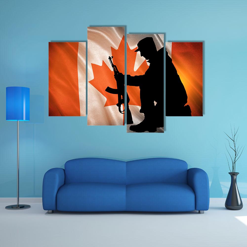 Soldier With A Gun And Canada Flag Canvas Wall Art-4 Pop-Gallery Wrap-34" x 20"-Tiaracle