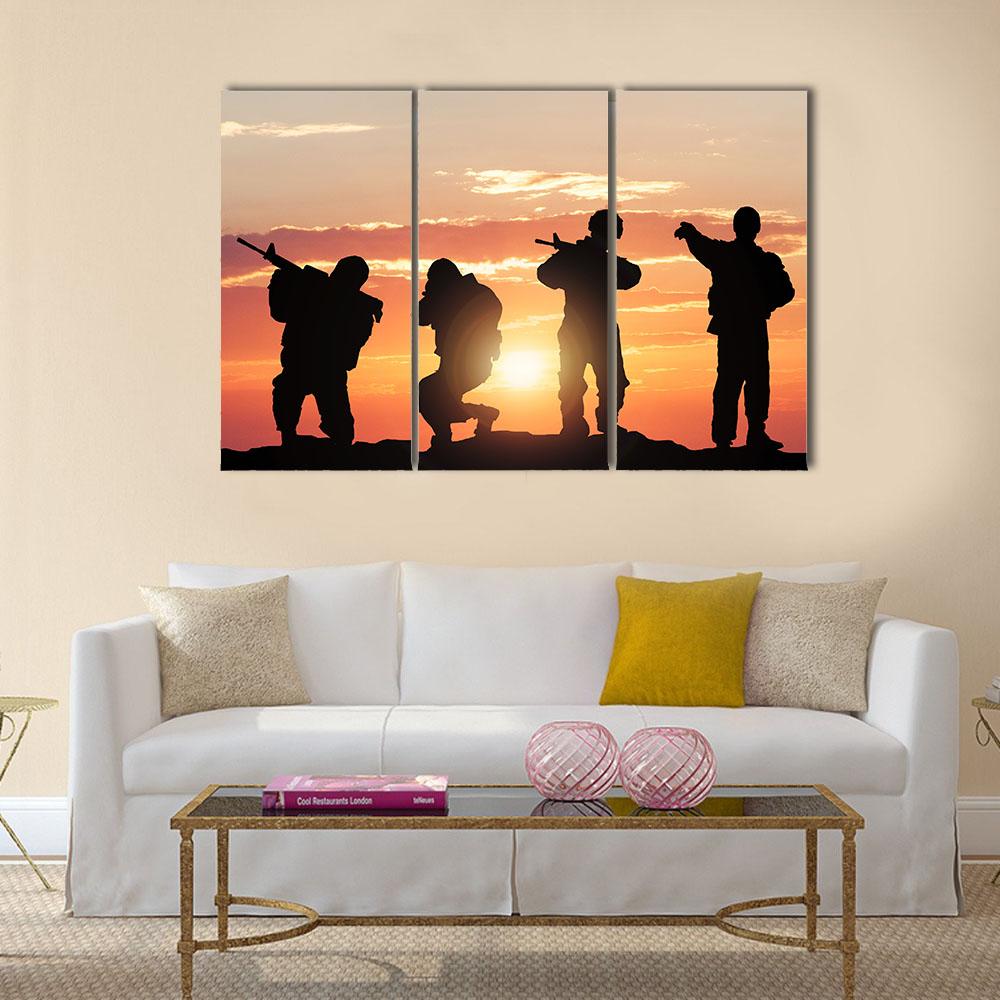 Soldiers Armed With Weapons Canvas Wall Art-3 Horizontal-Gallery Wrap-25" x 16"-Tiaracle