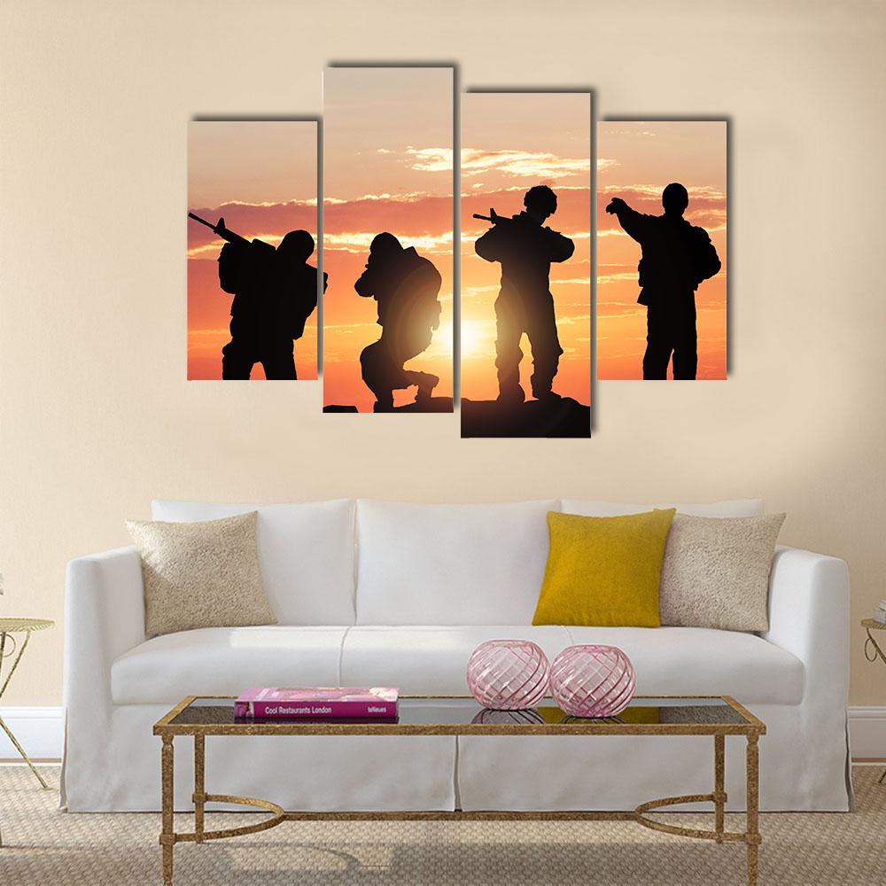 Soldiers Armed With Weapons Canvas Wall Art-4 Pop-Gallery Wrap-34" x 20"-Tiaracle
