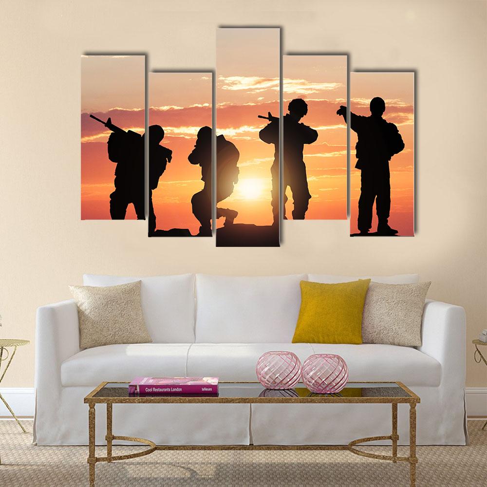 Soldiers Armed With Weapons Canvas Wall Art-5 Pop-Gallery Wrap-32" x 21"-Tiaracle