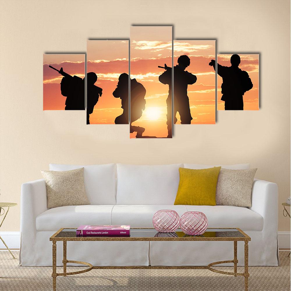 Soldiers Armed With Weapons Canvas Wall Art-5 Star-Gallery Wrap-42" x 21"-Tiaracle