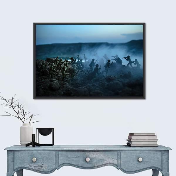 Soldiers Fighting Scene On War Canvas Wall Art-1 Piece-Floating Frame-24" x 16"-Tiaracle