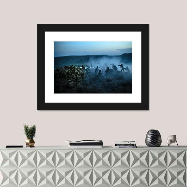 Soldiers Fighting Scene On War Canvas Wall Art-1 Piece-Framed Print-20" x 16"-Tiaracle
