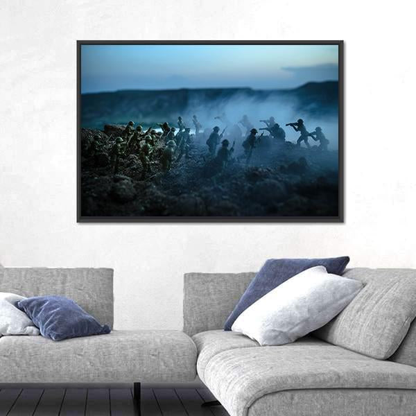 Soldiers Fighting Scene On War Canvas Wall Art-3 Horizontal-Gallery Wrap-25" x 16"-Tiaracle