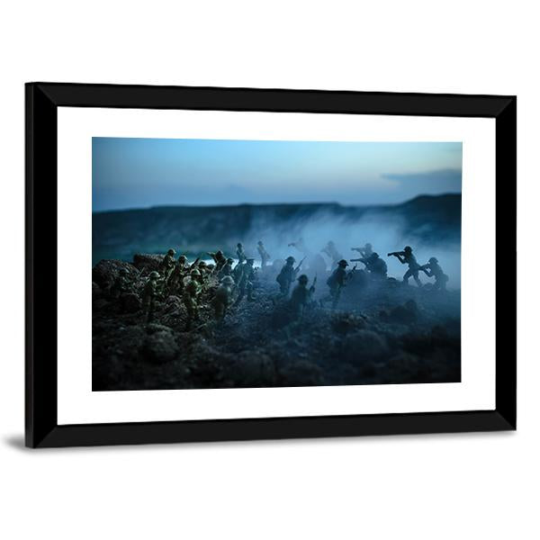 Soldiers Fighting Scene On War Canvas Wall Art-3 Horizontal-Gallery Wrap-25" x 16"-Tiaracle