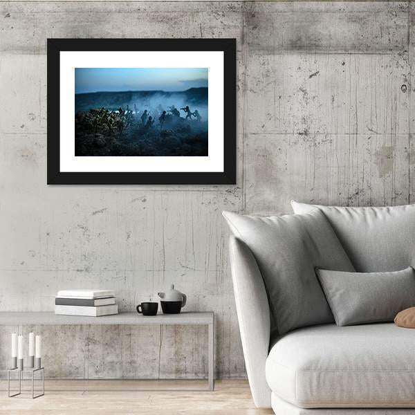 Soldiers Fighting Scene On War Canvas Wall Art-3 Horizontal-Gallery Wrap-25" x 16"-Tiaracle
