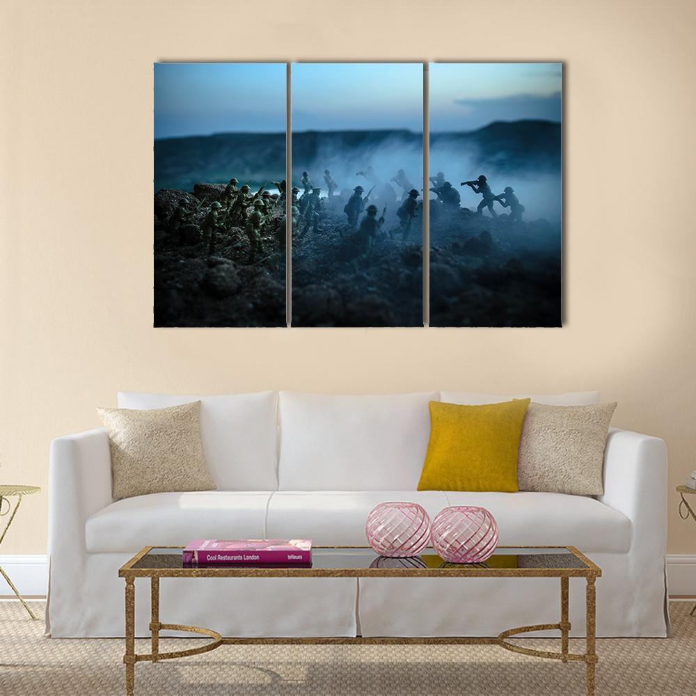 Soldiers Fighting Scene On War Canvas Wall Art-3 Horizontal-Gallery Wrap-37" x 24"-Tiaracle