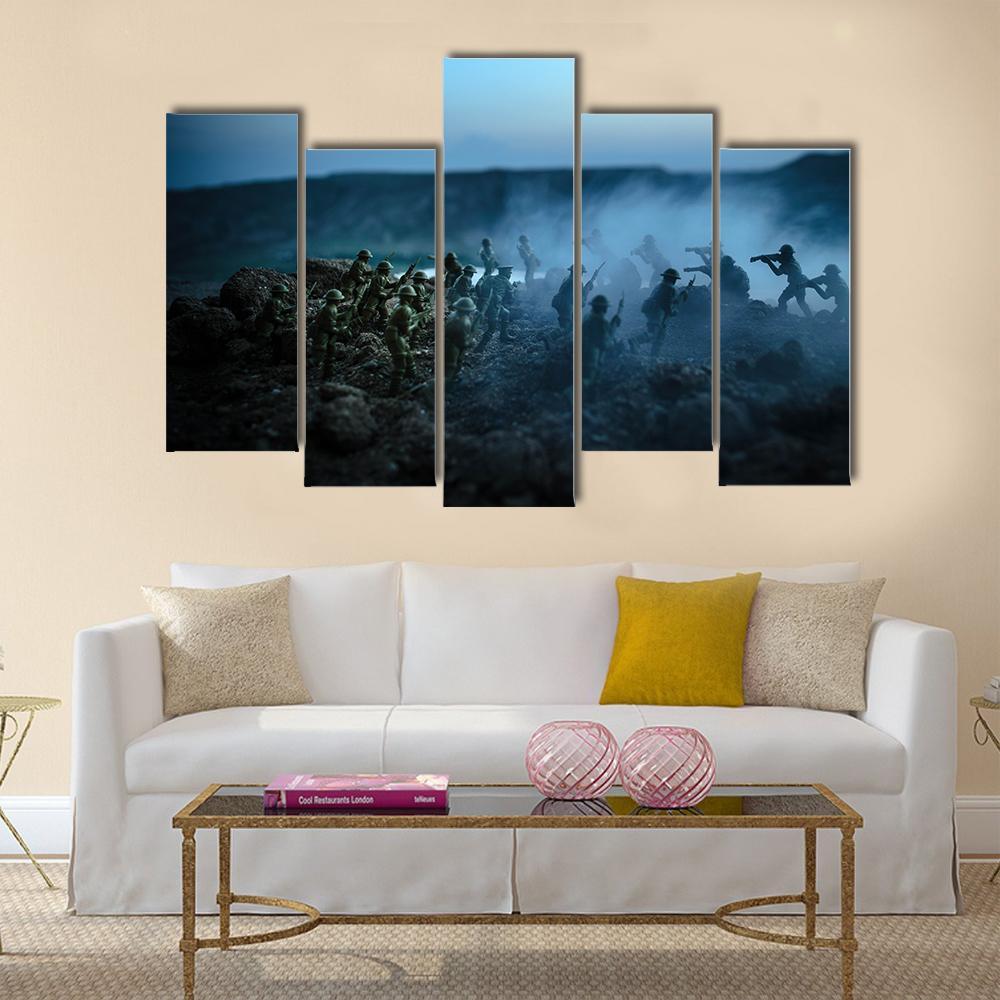 Soldiers Fighting Scene On War Canvas Wall Art-5 Pop-Gallery Wrap-47" x 32"-Tiaracle