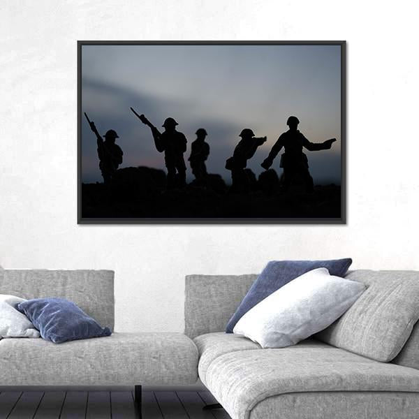 Soldiers Fighting Silhouettes Panoramic Canvas Wall Art-1 Piece-36" x 12"-Tiaracle