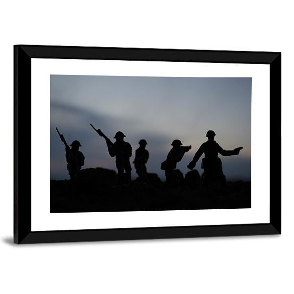 Soldiers Fighting Silhouettes Panoramic Canvas Wall Art-1 Piece-36" x 12"-Tiaracle