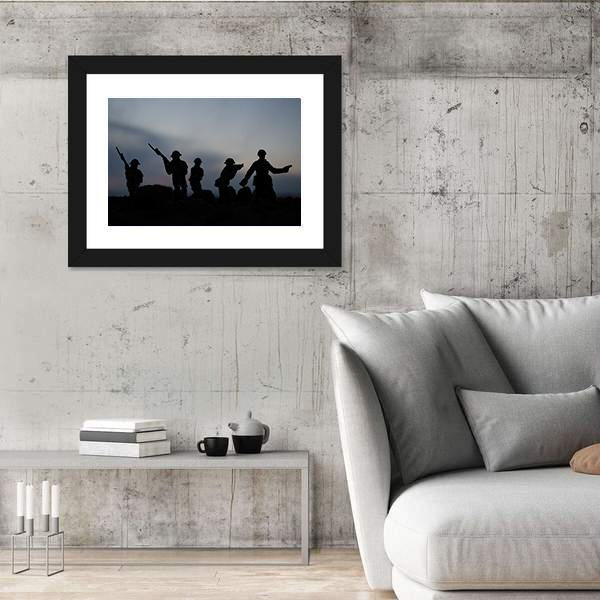 Soldiers Fighting Silhouettes Panoramic Canvas Wall Art-1 Piece-36" x 12"-Tiaracle