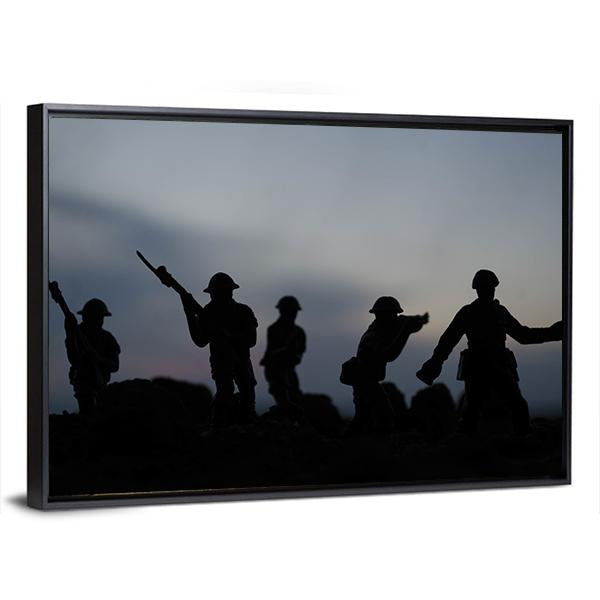 Soldiers Fighting Silhouettes Panoramic Canvas Wall Art-1 Piece-36" x 12"-Tiaracle