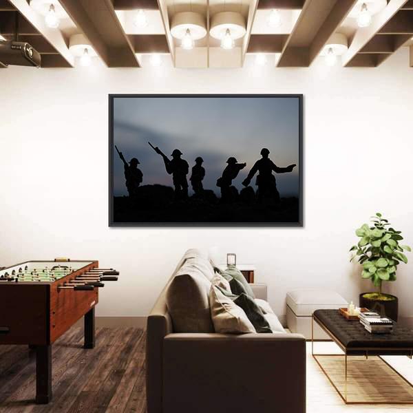 Soldiers Fighting Silhouettes Panoramic Canvas Wall Art-1 Piece-36" x 12"-Tiaracle