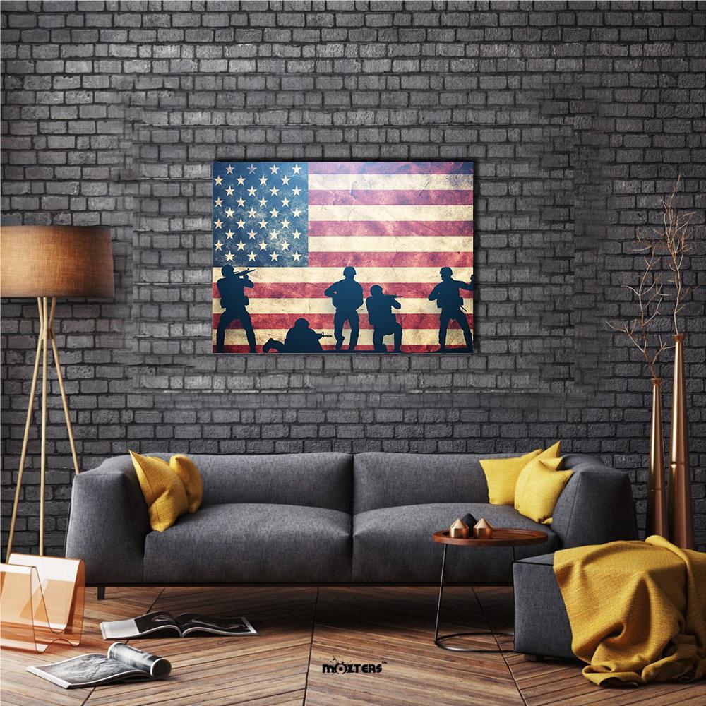 Soldiers In Assault On Grunge USA Flag Canvas Wall Art-1 Piece-Gallery Wrap-36" x 24"-Tiaracle
