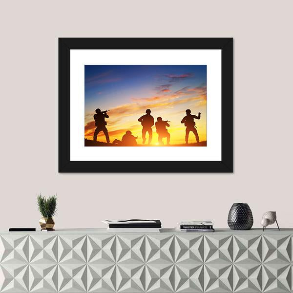 Soldiers In Assault Shooting Canvas Wall Art-1 Piece-Framed Print-20" x 16"-Tiaracle