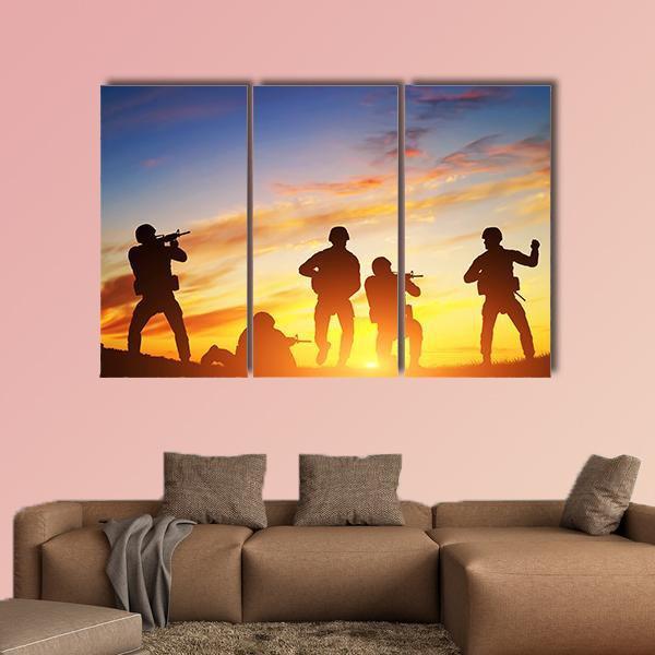 Soldiers In Assault Shooting Canvas Wall Art-3 Horizontal-Gallery Wrap-37" x 24"-Tiaracle