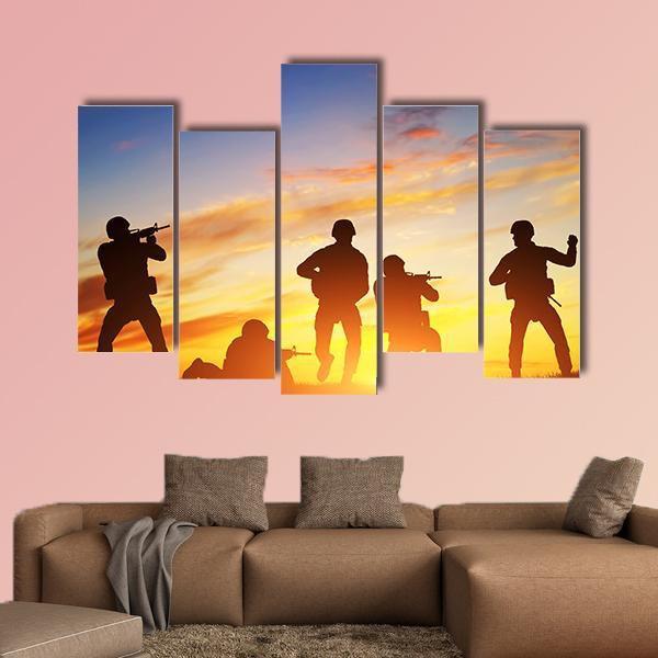 Soldiers In Assault Shooting Canvas Wall Art-5 Pop-Gallery Wrap-47" x 32"-Tiaracle