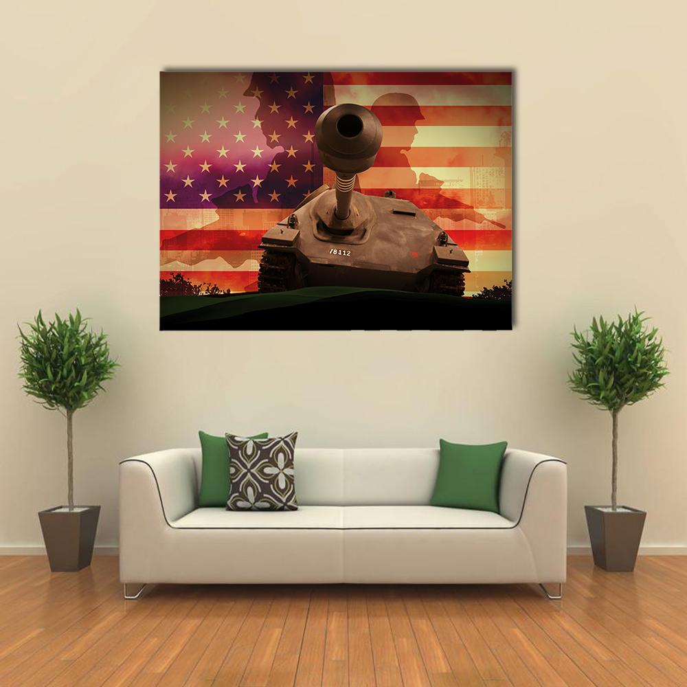 Soldiers In War With Tank Canvas Wall Art-1 Piece-Gallery Wrap-24" x 16"-Tiaracle
