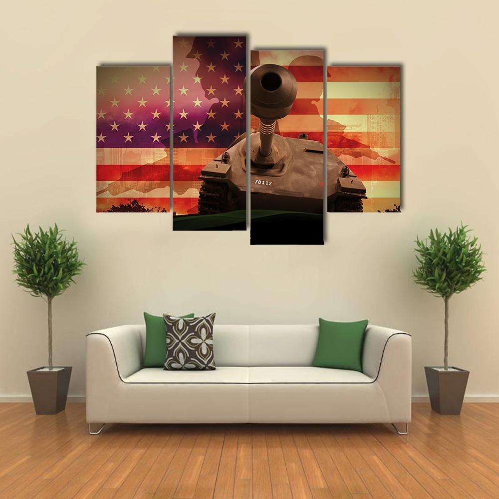 Soldiers In War With Tank Canvas Wall Art-4 Pop-Gallery Wrap-34" x 20"-Tiaracle