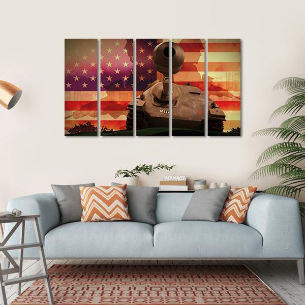 Soldiers In War With Tank Canvas Wall Art-5 Horizontal-Gallery Wrap-22" x 12"-Tiaracle