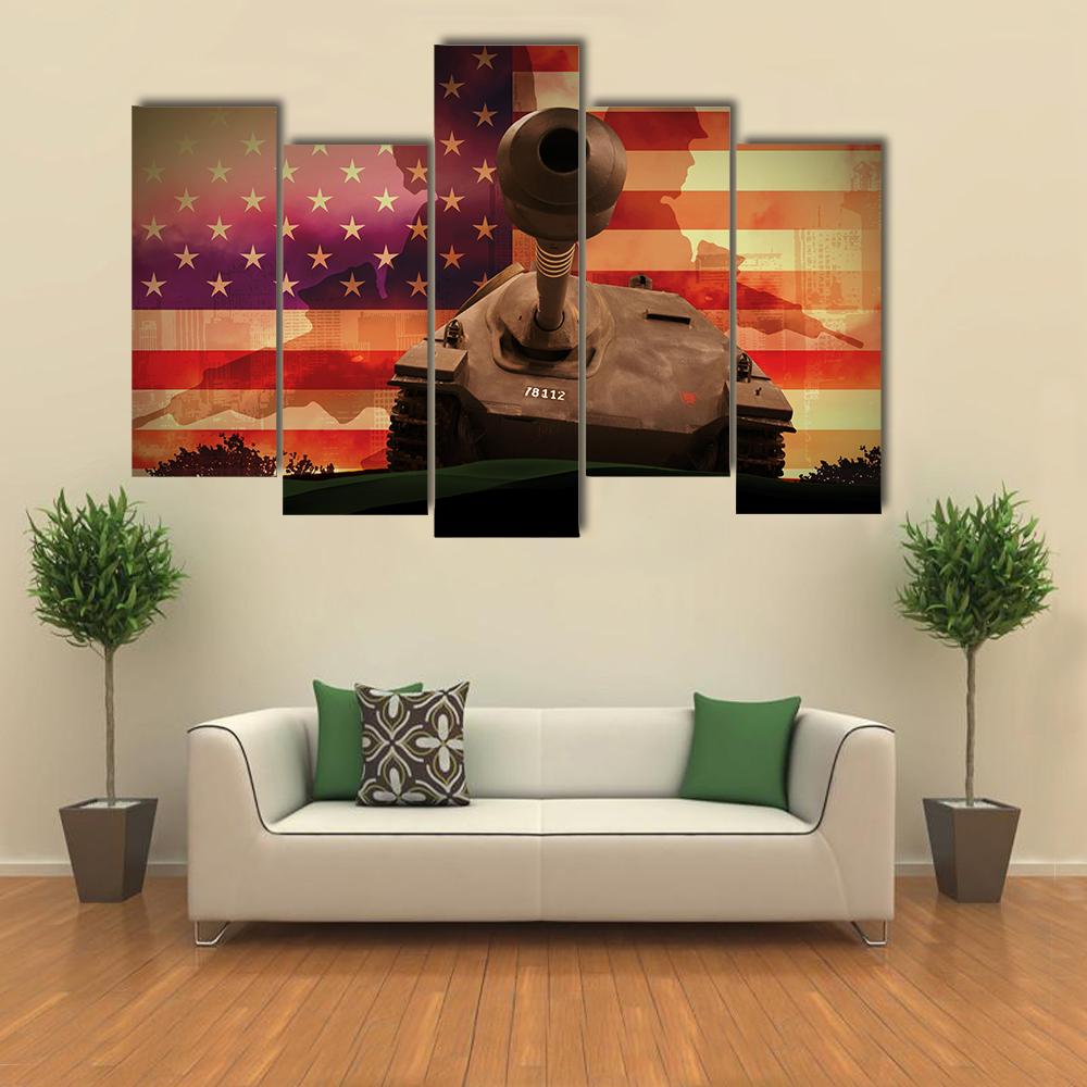 Soldiers In War With Tank Canvas Wall Art-5 Pop-Gallery Wrap-32" x 21"-Tiaracle