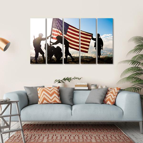 Soldiers In WWII Canvas Wall Art-5 Horizontal-Gallery Wrap-22" x 12"-Tiaracle