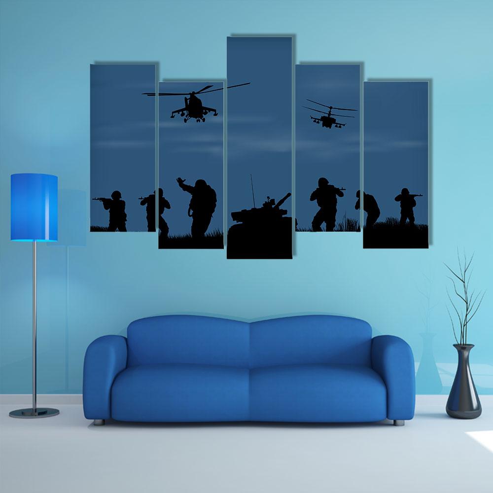 Soldiers Ready To Attack Canvas Wall Art-5 Pop-Gallery Wrap-32" x 21"-Tiaracle