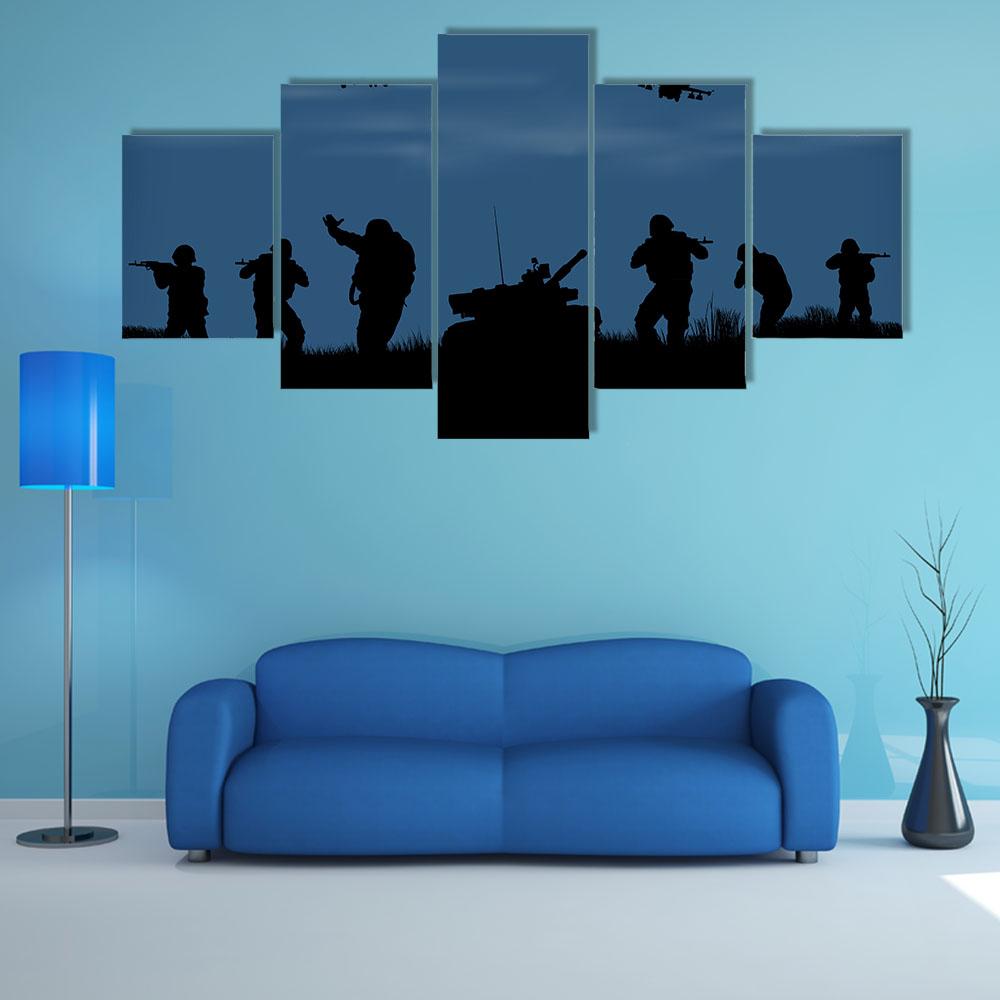 Soldiers Ready To Attack Canvas Wall Art-5 Star-Gallery Wrap-42" x 21"-Tiaracle