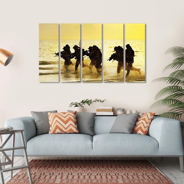 Soldiers Run In Army Uniform Canvas Wall Art-5 Horizontal-Gallery Wrap-22" x 12"-Tiaracle