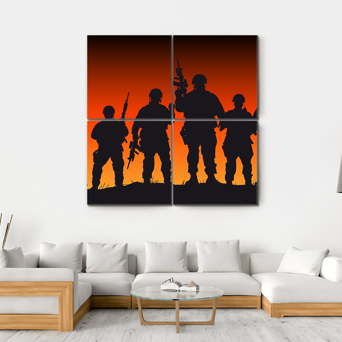 Soldiers Silhouette Against Sunset Canvas Wall Art-4 Square-Gallery Wrap-17" x 17"-Tiaracle