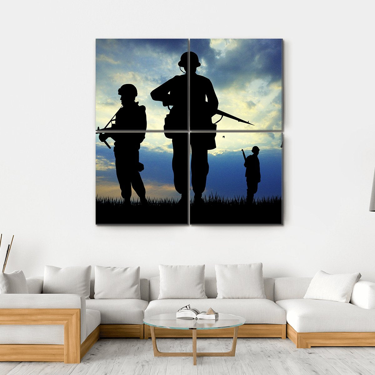 Soldiers Silhouette With Rifles Canvas Wall Art-4 Square-Gallery Wrap-17" x 17"-Tiaracle