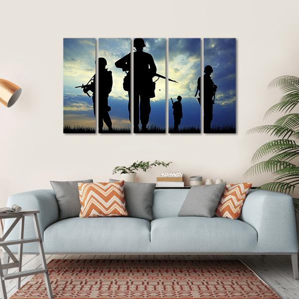 Soldiers Silhouette With Rifles Canvas Wall Art-5 Horizontal-Gallery Wrap-22" x 12"-Tiaracle