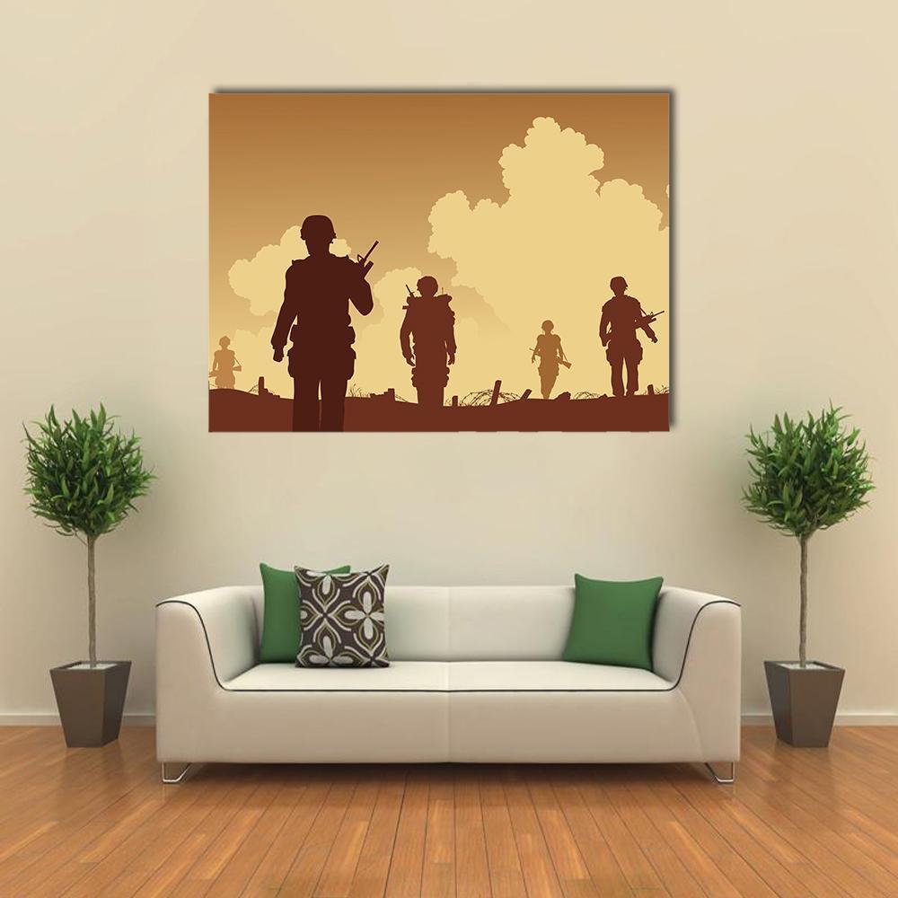 Soldiers Walking On Patrol Canvas Wall Art-1 Piece-Gallery Wrap-48" x 32"-Tiaracle