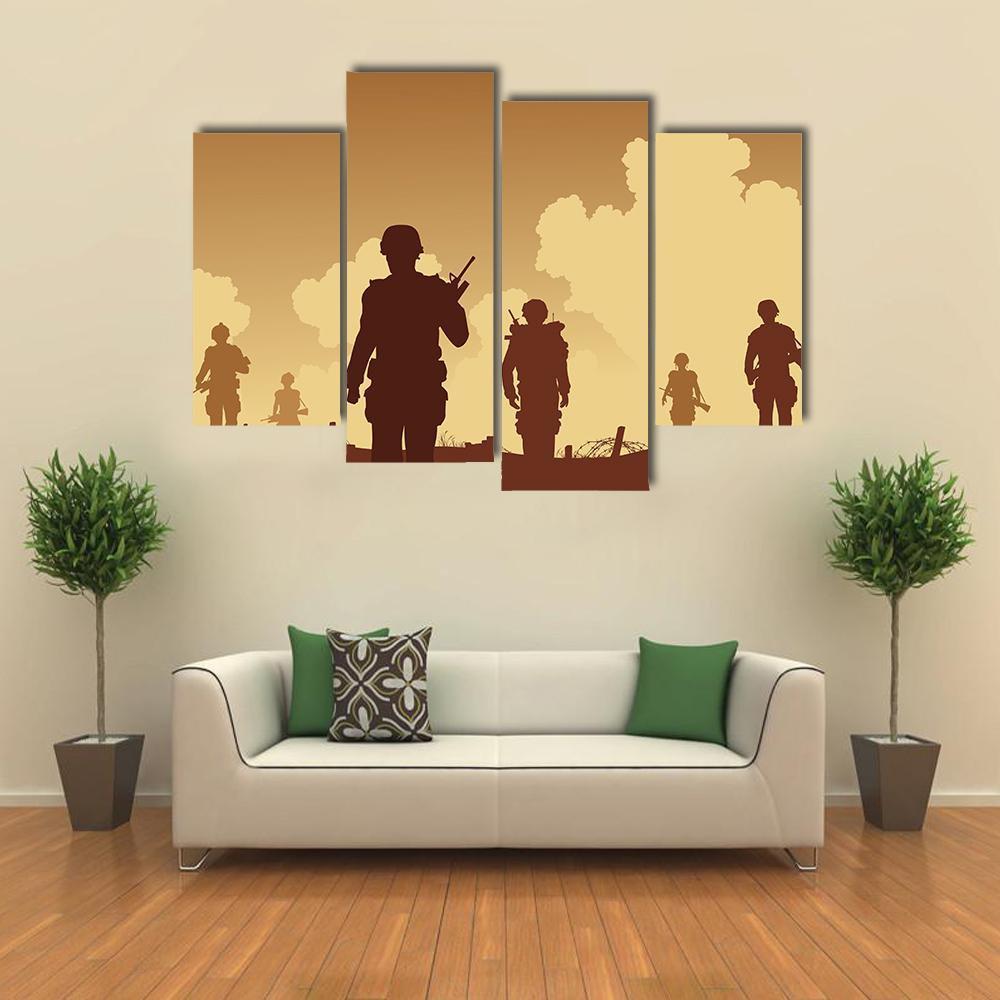 Soldiers Walking On Patrol Canvas Wall Art-4 Pop-Gallery Wrap-50" x 32"-Tiaracle