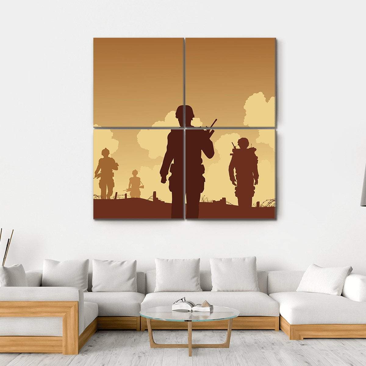 Soldiers Walking On Patrol Canvas Wall Art-4 Square-Gallery Wrap-17" x 17"-Tiaracle