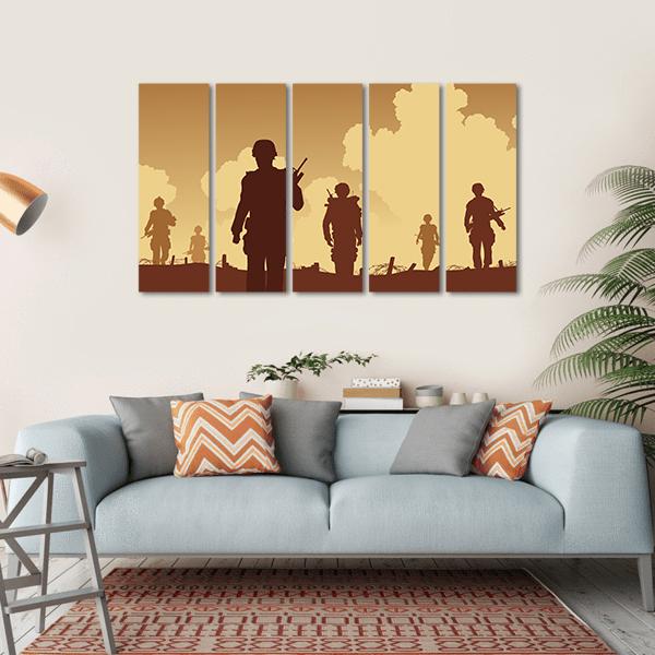 Soldiers Walking On Patrol Canvas Wall Art-5 Horizontal-Gallery Wrap-22" x 12"-Tiaracle