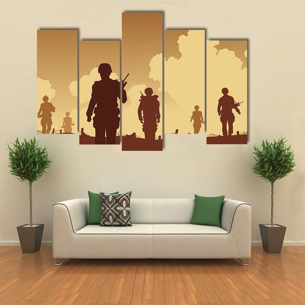 Soldiers Walking On Patrol Canvas Wall Art-5 Pop-Gallery Wrap-47" x 32"-Tiaracle