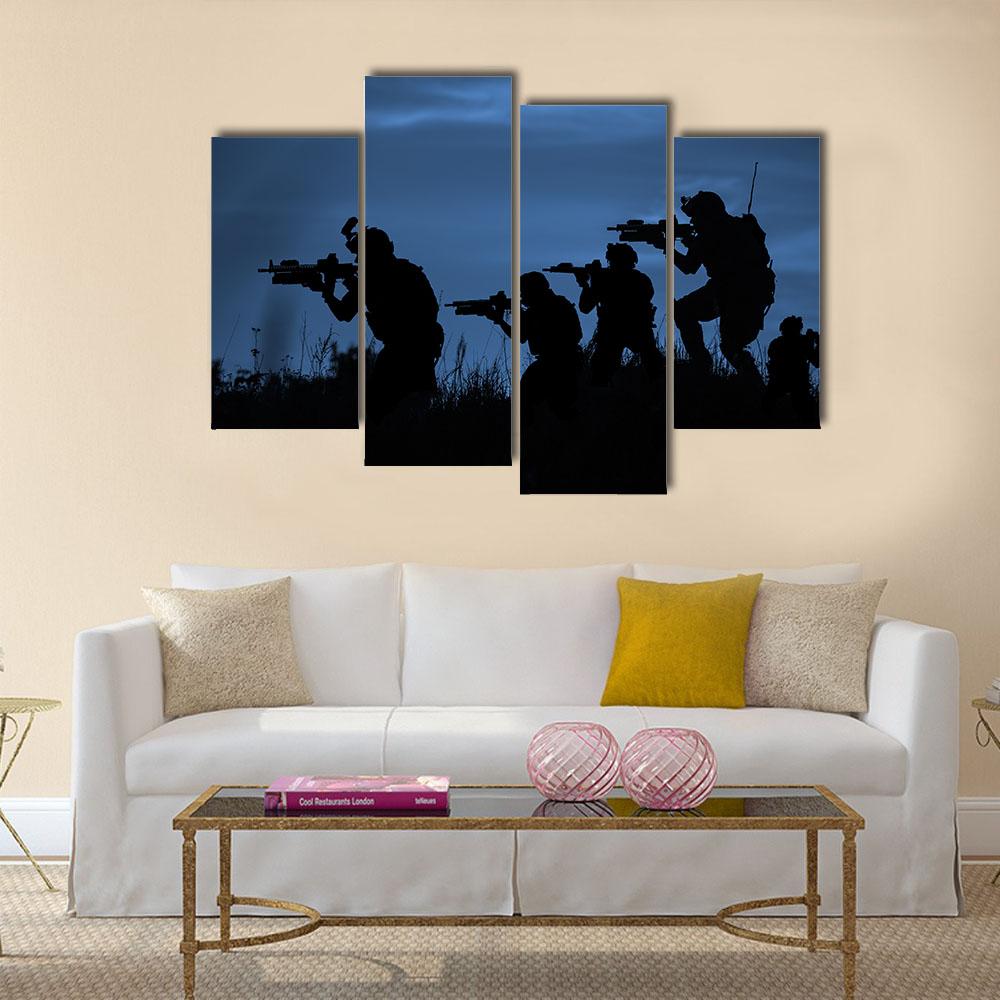 Soldiers With Rifle Canvas Wall Art-4 Pop-Gallery Wrap-34" x 20"-Tiaracle