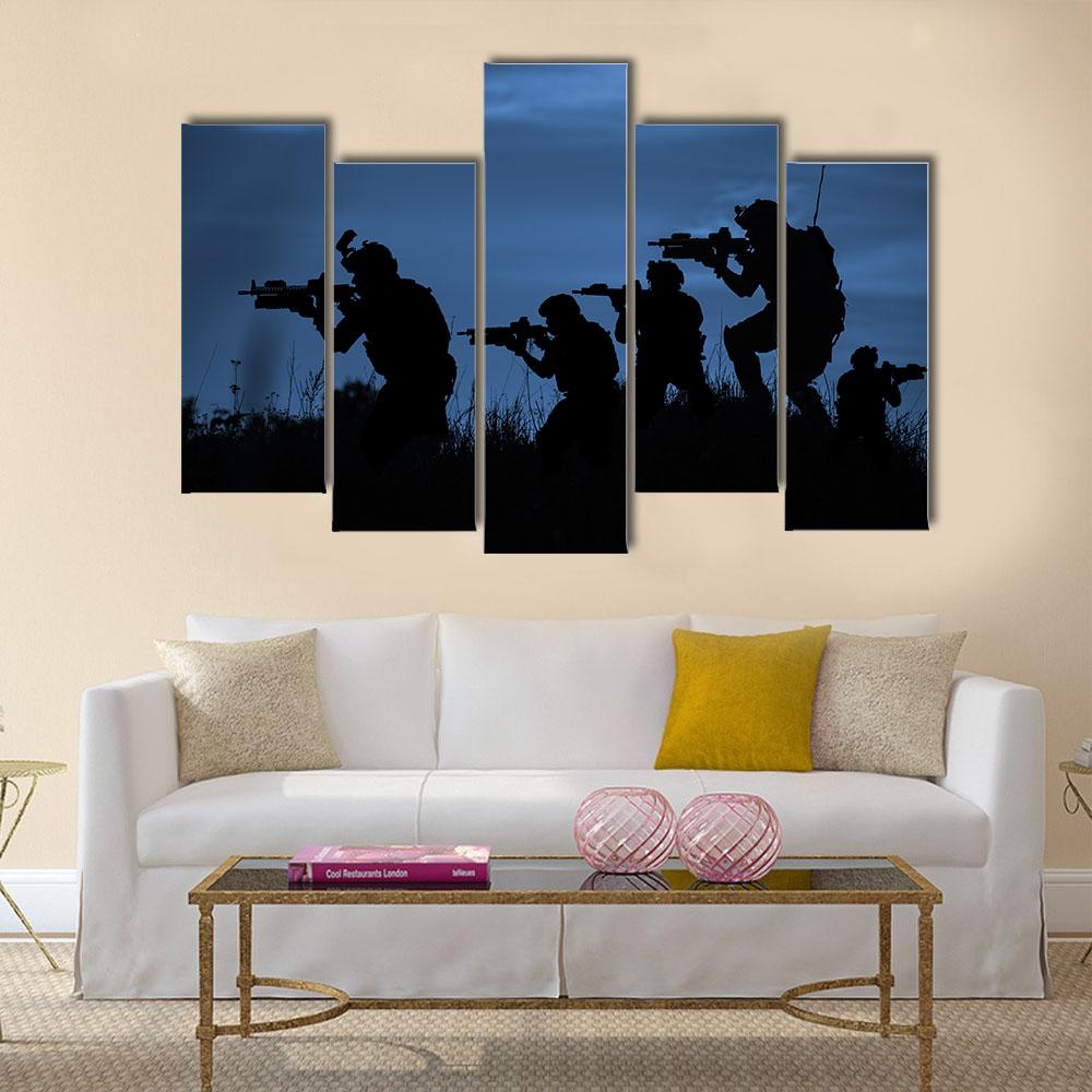 Soldiers With Rifle Canvas Wall Art-5 Pop-Gallery Wrap-32" x 21"-Tiaracle