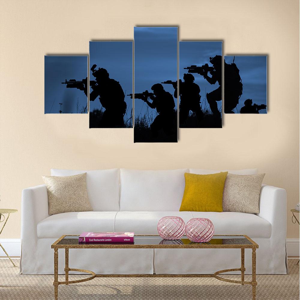Soldiers With Rifle Canvas Wall Art-5 Star-Gallery Wrap-42" x 21"-Tiaracle