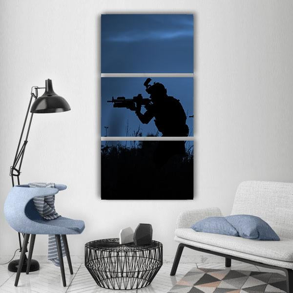Soldiers With Rifle Vertical Canvas Wall Art-3 Vertical-Gallery Wrap-12" x 25"-Tiaracle