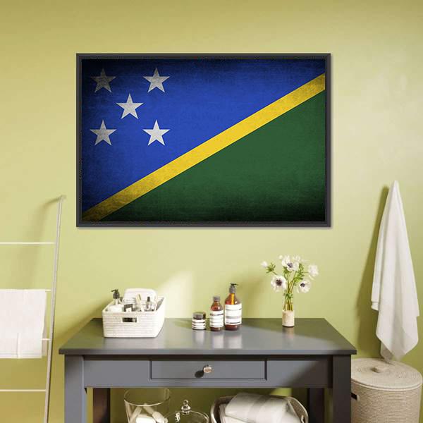 Solomon Islands Flag Canvas Wall Art-1 Piece-Floating Frame-24" x 16"-Tiaracle