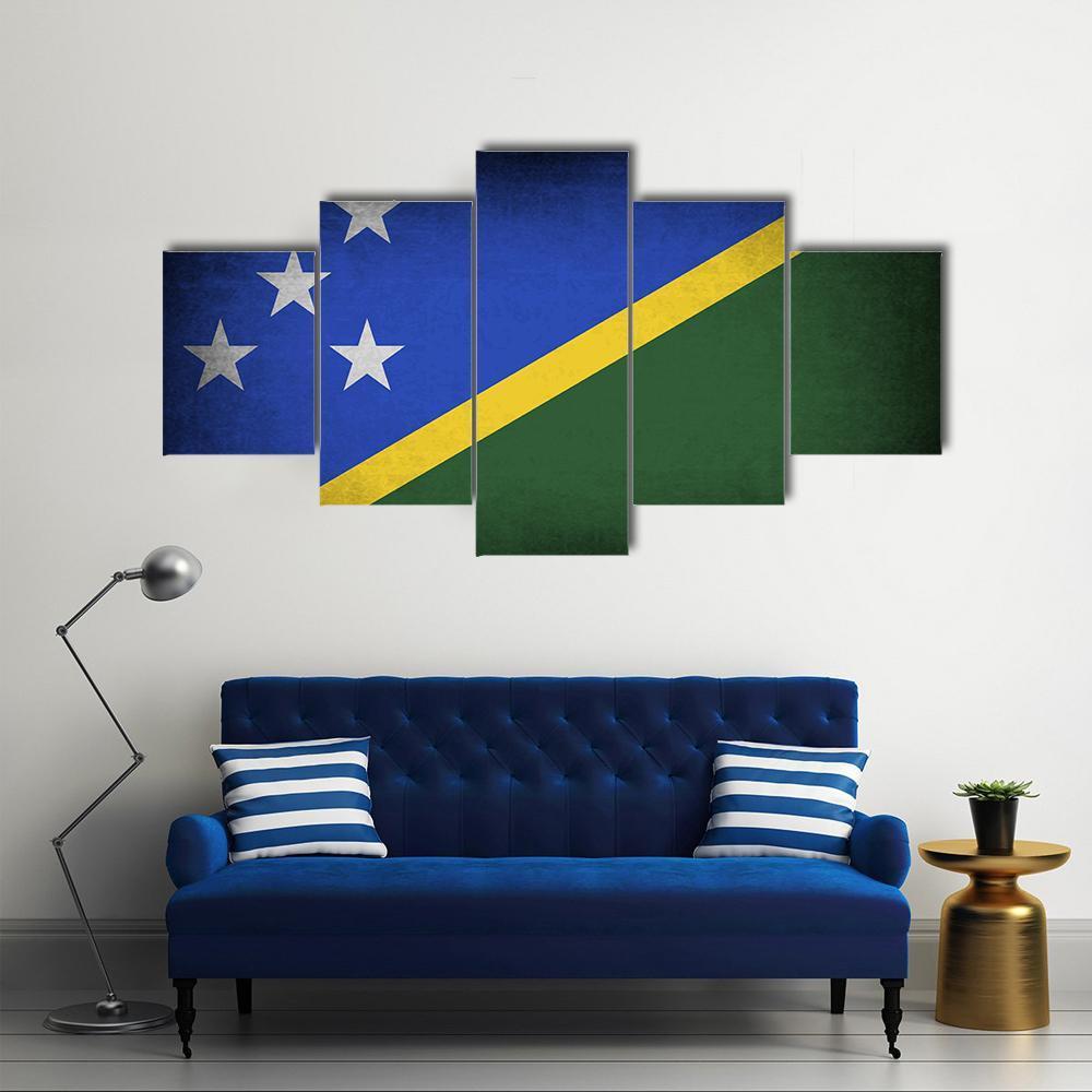 Solomon Islands Flag Canvas Wall Art-5 Star-Gallery Wrap-62" x 32"-Tiaracle