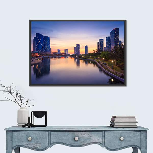 Songdo Central Park In South Korea Canvas Wall Art-1 Piece-Floating Frame-24" x 16"-Tiaracle