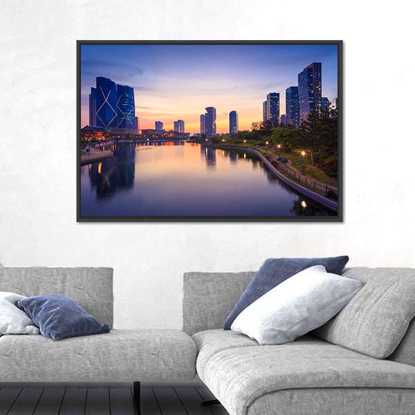 Songdo Central Park In South Korea Canvas Wall Art-3 Horizontal-Gallery Wrap-25" x 16"-Tiaracle