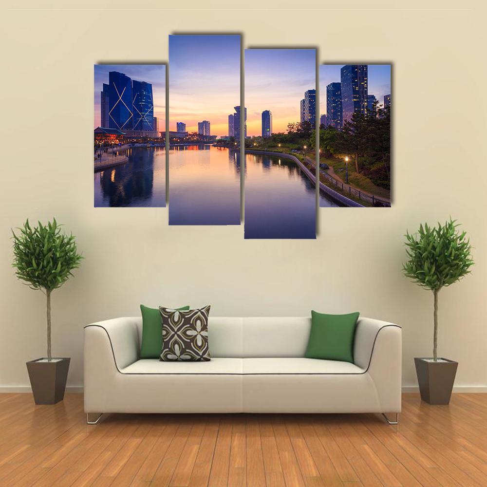 Songdo Central Park In South Korea Canvas Wall Art-4 Pop-Gallery Wrap-50" x 32"-Tiaracle