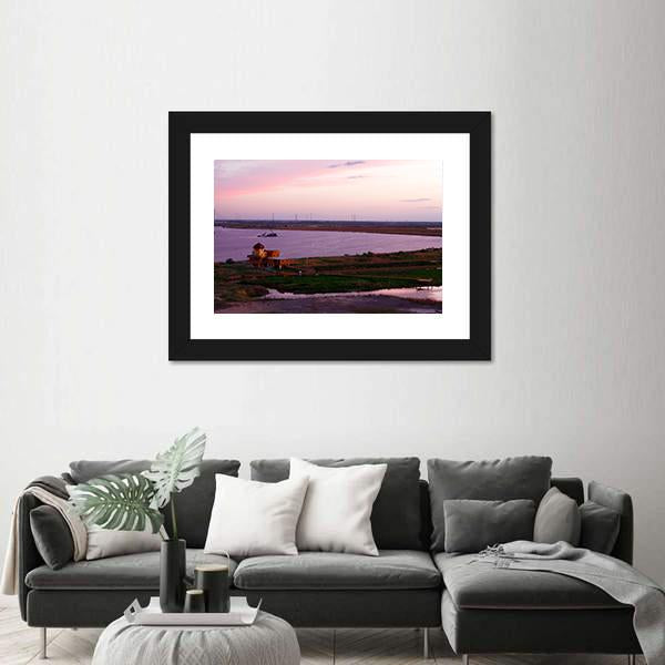 Songhua River Ship Building Clouds Sunset Canvas Wall Art-3 Horizontal-Gallery Wrap-25" x 16"-Tiaracle