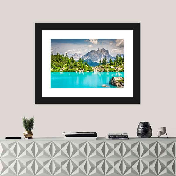 Sorapis Lake With Dolomite Mountains Canvas Wall Art-1 Piece-Framed Print-20" x 16"-Tiaracle