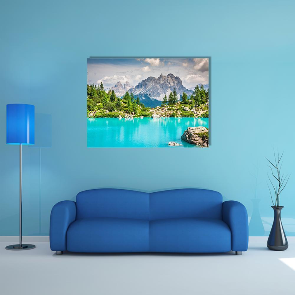 Sorapis Lake With Dolomite Mountains Canvas Wall Art-5 Horizontal-Gallery Wrap-22" x 12"-Tiaracle